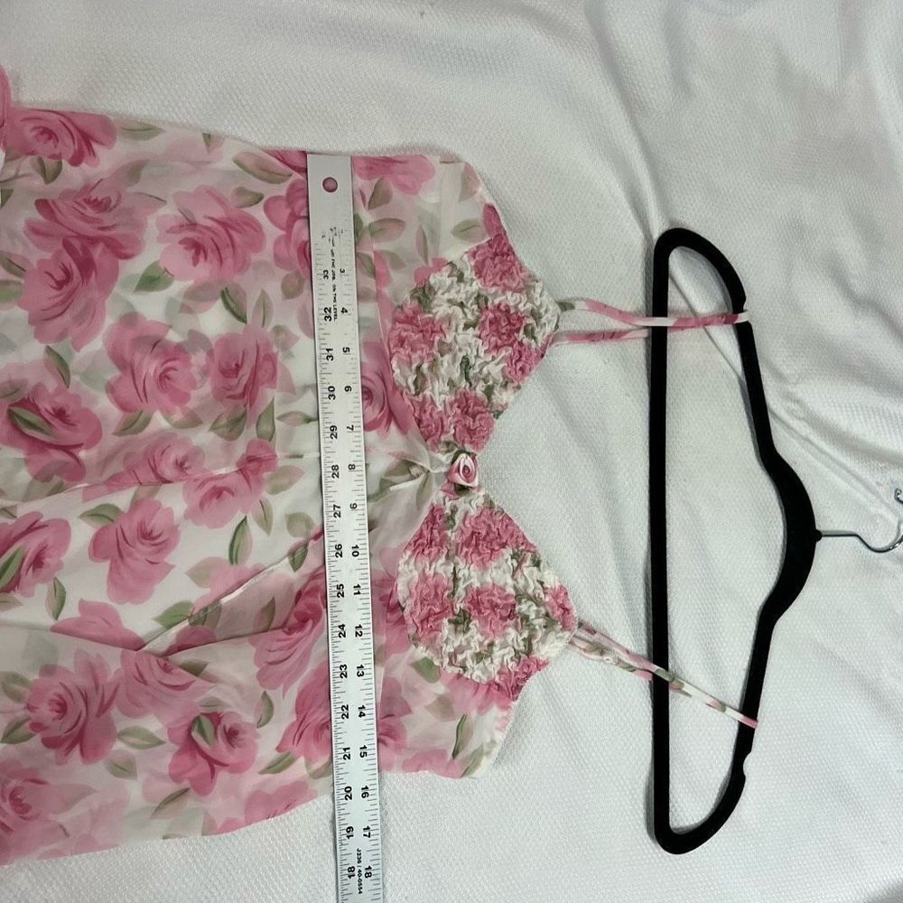 Vintage White Pink Rosette Sheer Baby Doll Tank M Womens - Picture 6 of 8